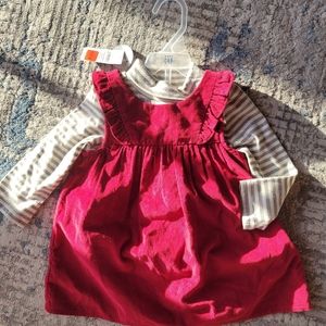 Baby girl gap red dress with grey stripe shirt